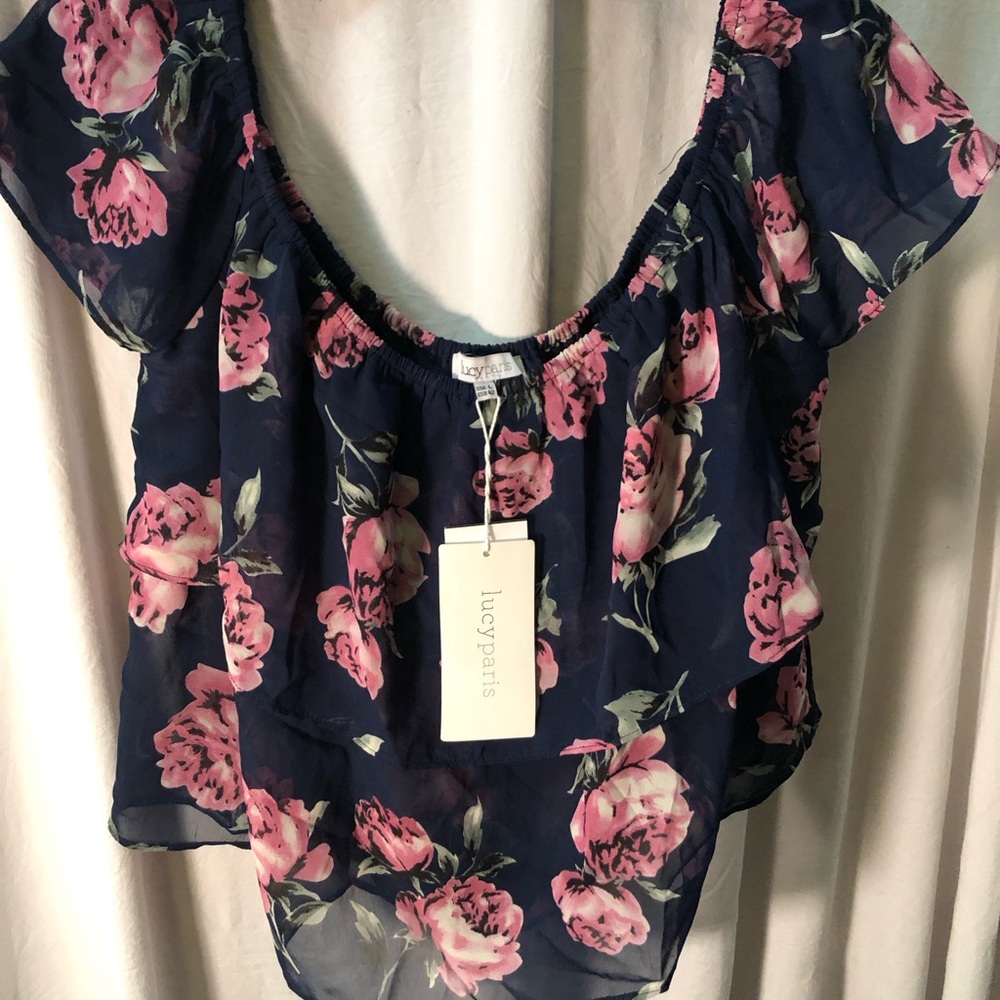 Lucy Paris Women's Floral Off-Shoulder Top - Navy and Pink